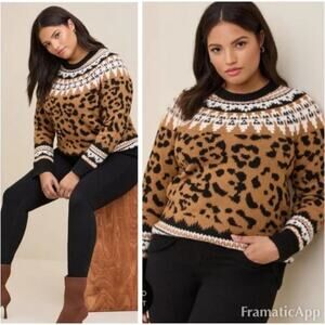 Torrid Vegan Cashmere Pullover Sweater Cheetah Print Women's size 00